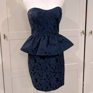 ABS navy brocade peplum dress